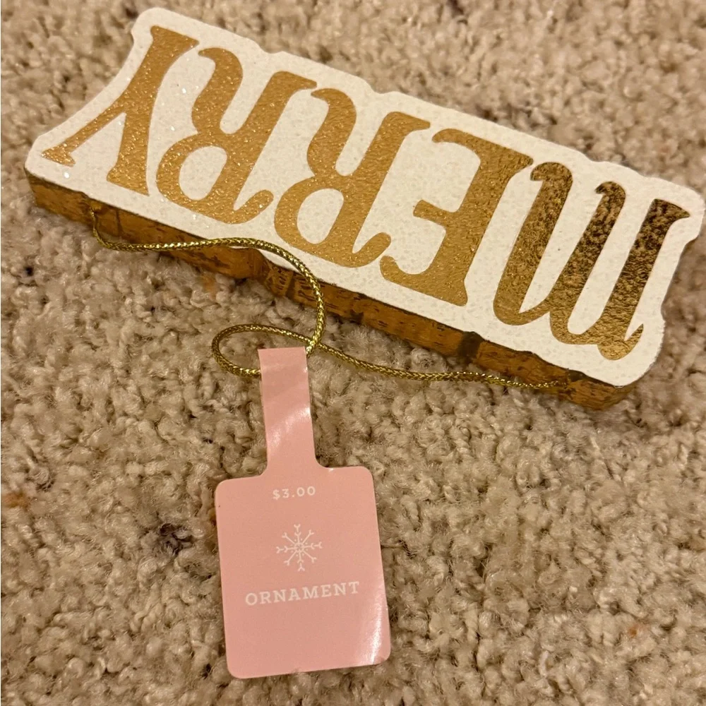 Target Gold and White 'Merry' Ornament